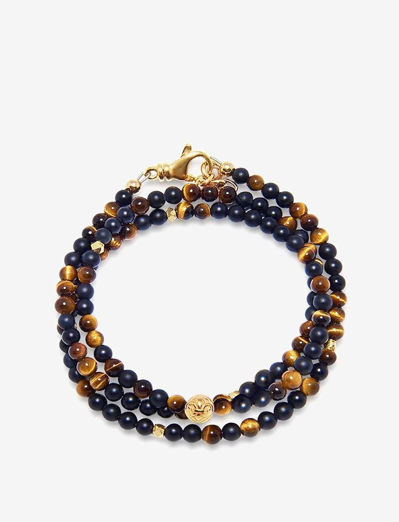 Nialaya - The Mykonos Collection - Brown Tiger Eye, Matte Onyx, and Go - armband - brown / black / gold - 1