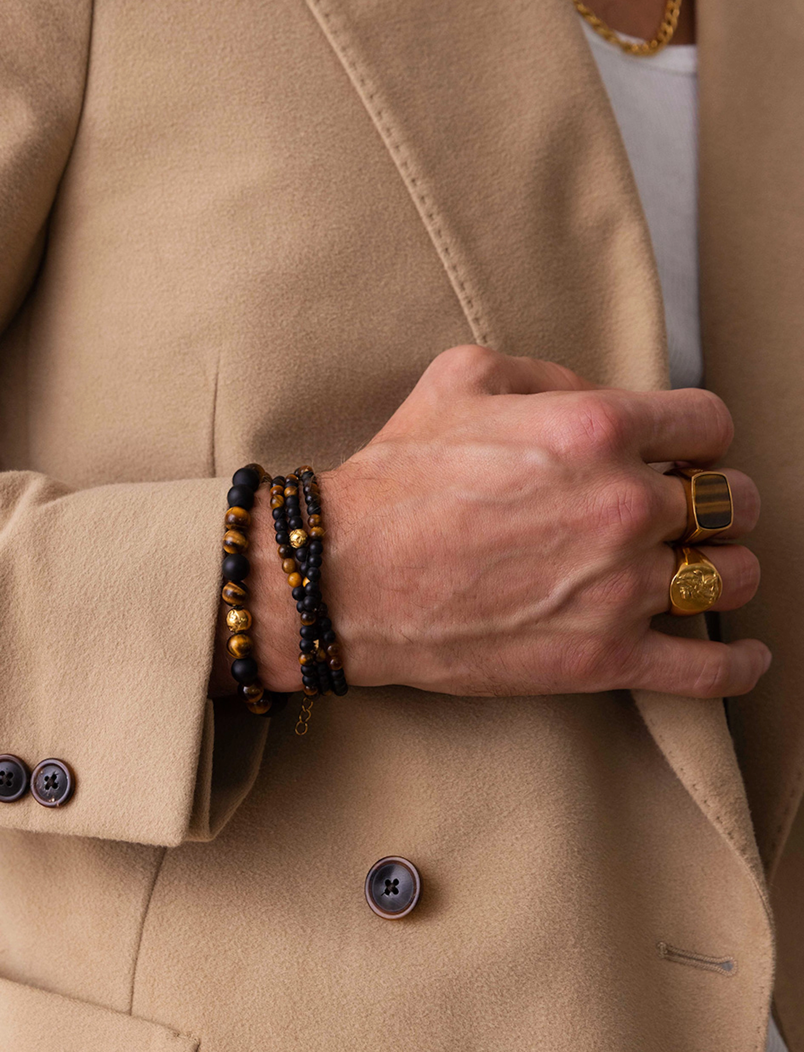 Nialaya The Mykonos Collection - Brown Tiger Eye, Matte Onyx, and Go - Aksessuaarid - BROWN / BLACK / GOLD / brown