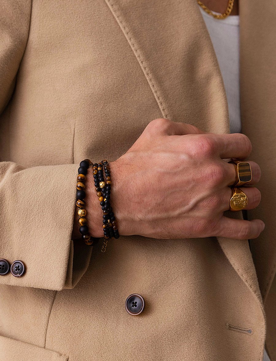 Nialaya - The Mykonos Collection - Brown Tiger Eye, Matte Onyx, and Go - käevõrud - brown / black / gold - 0
