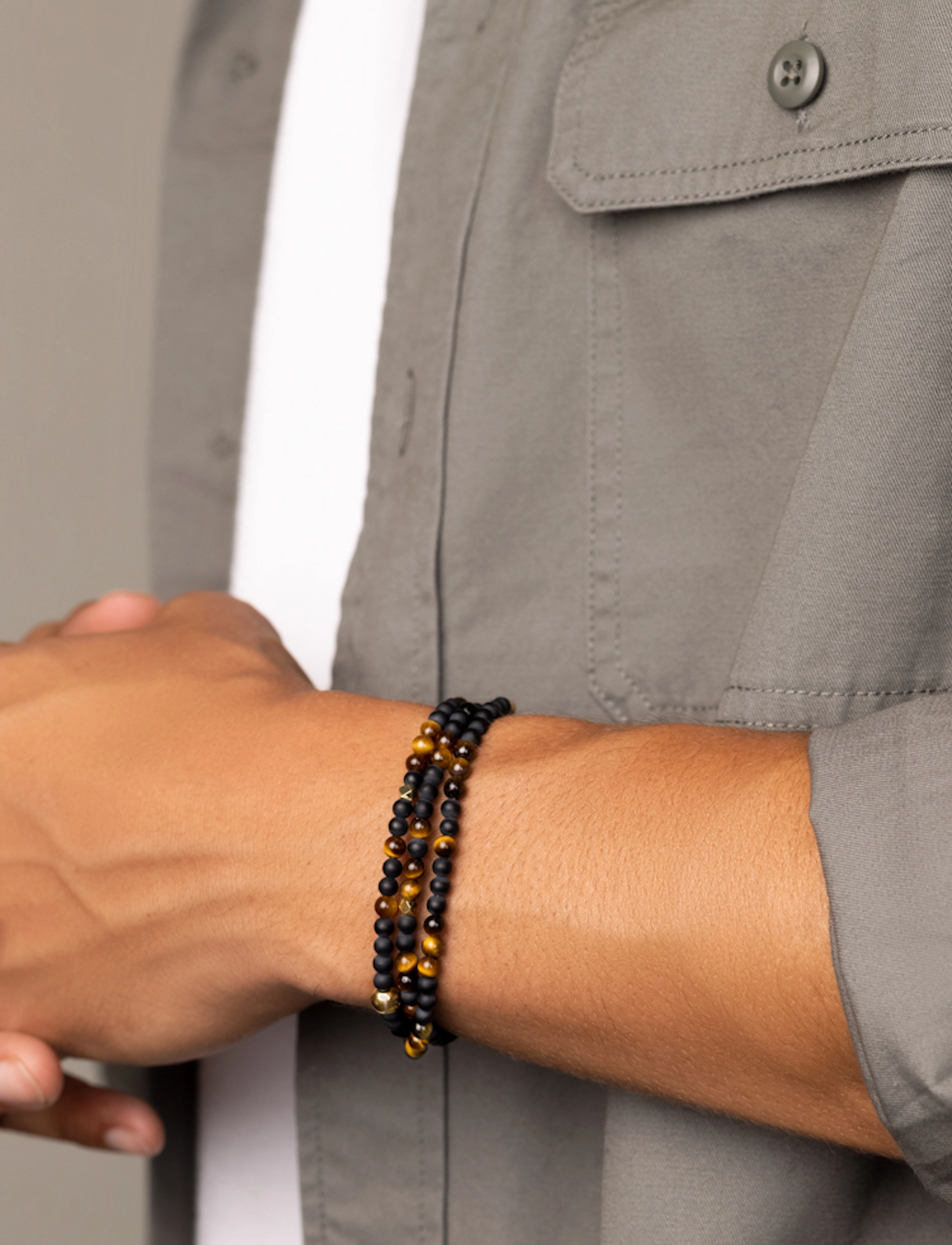 Nialaya - The Mykonos Collection - Brown Tiger Eye, Matte Onyx, and Go - käevõrud - brown / black / gold - 2