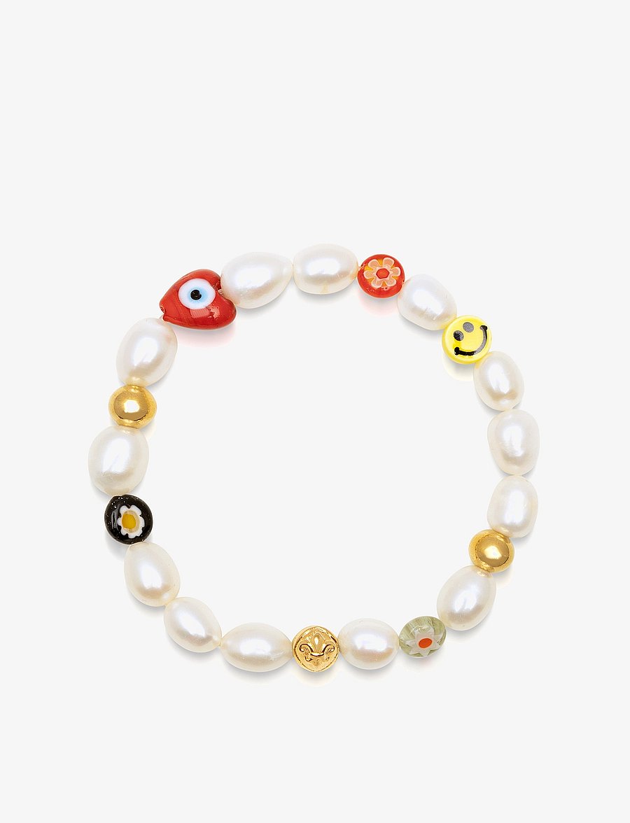 Nialaya - Men's Smiley Face Pearl Bracelet - bracelets - multi - 1