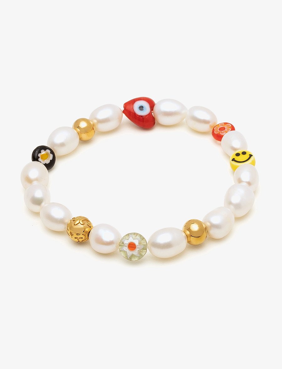 Nialaya - Men's Smiley Face Pearl Bracelet - bracelets - multi - 2