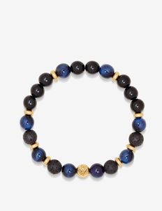 Men's Wristband with Blue Tiger Eye, Black Agate, Lava Stone, Nialaya