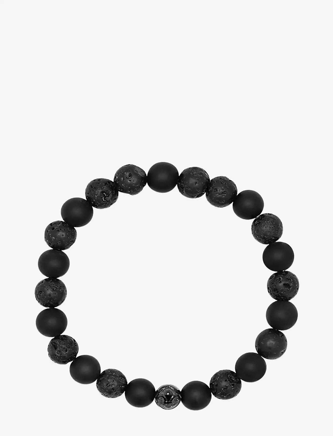 Nialaya - Men's Wristband with Lava Stone, Matte Onyx and Black Logo Ball - käevõrud - black - 1