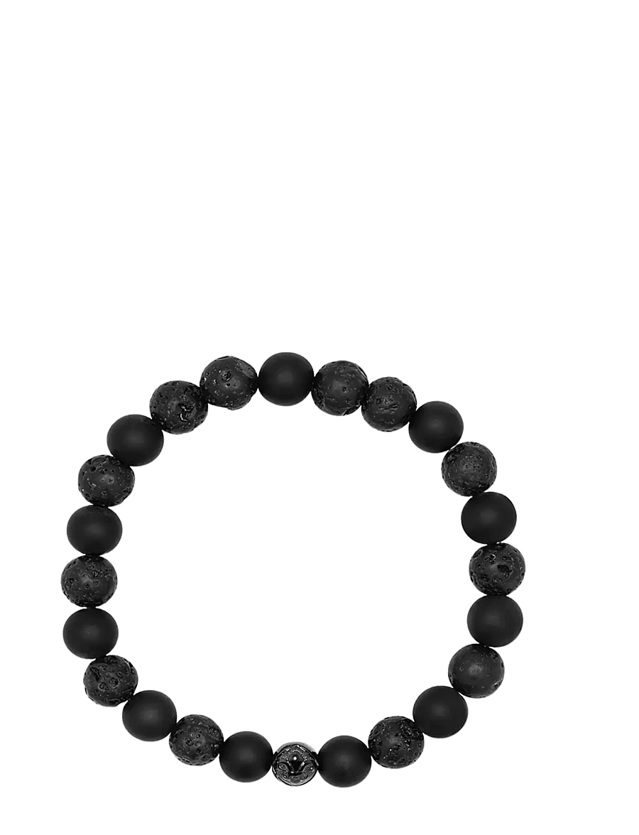 Nialaya - Men's Wristband with Lava Stone, Matte Onyx and Black Logo Ball - armband - black - 1