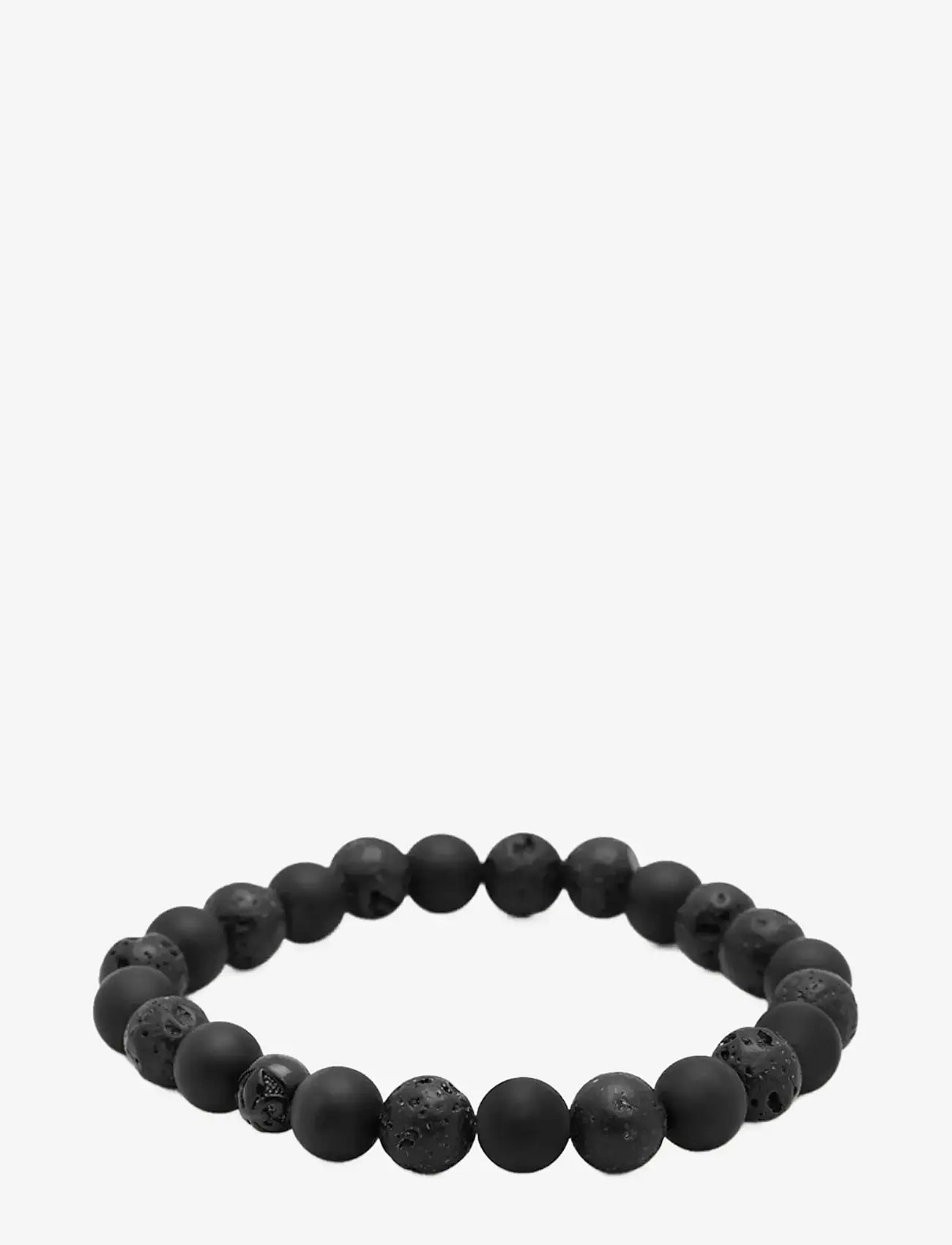 Nialaya - Men's Wristband with Lava Stone, Matte Onyx and Black Logo Ball - käevõrud - black - 2