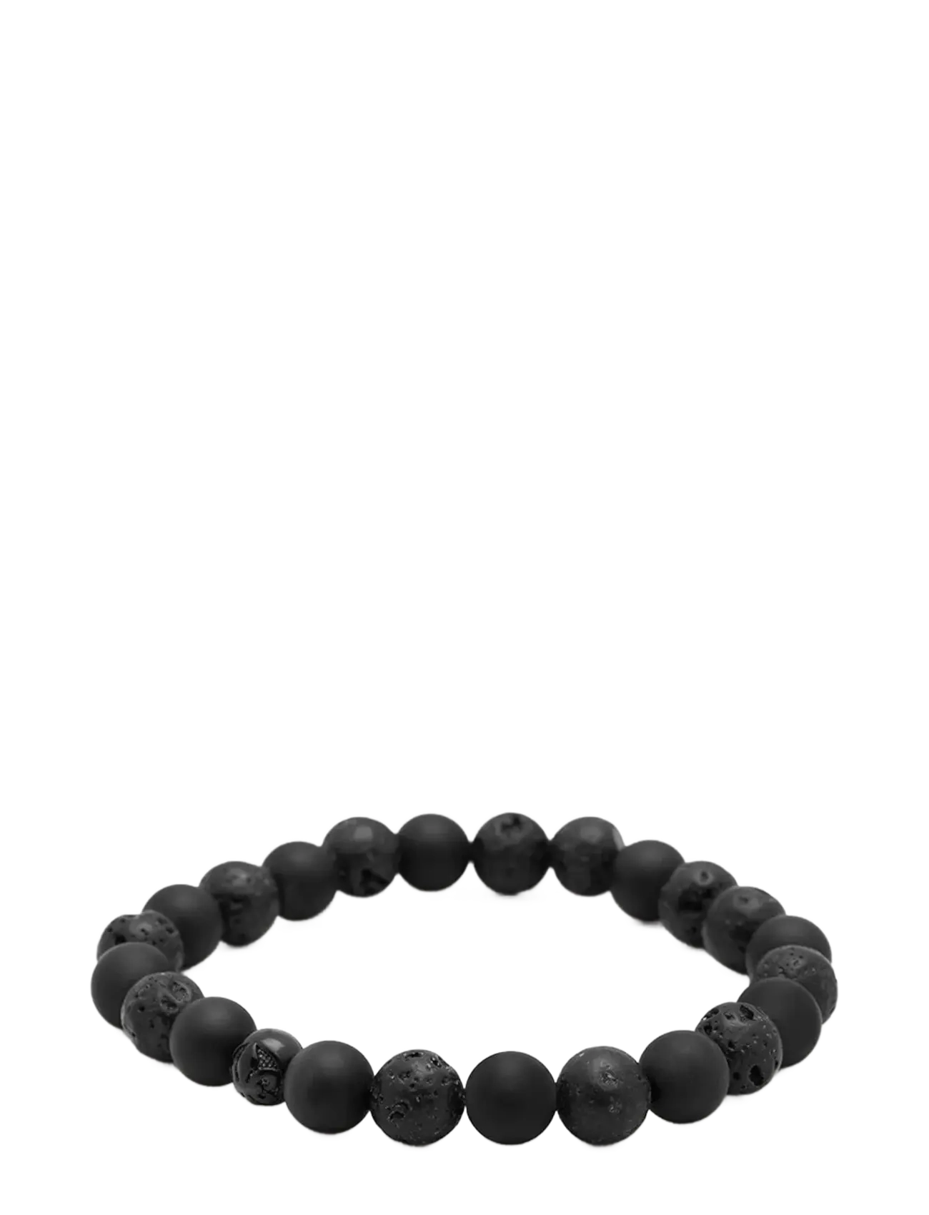 Nialaya - Men's Wristband with Lava Stone, Matte Onyx and Black Logo Ball - käevõrud - black - 2