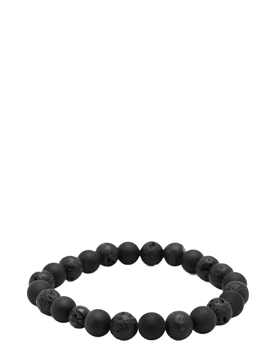 Nialaya - Men's Wristband with Lava Stone, Matte Onyx and Black Logo Ball - armband - black - 2