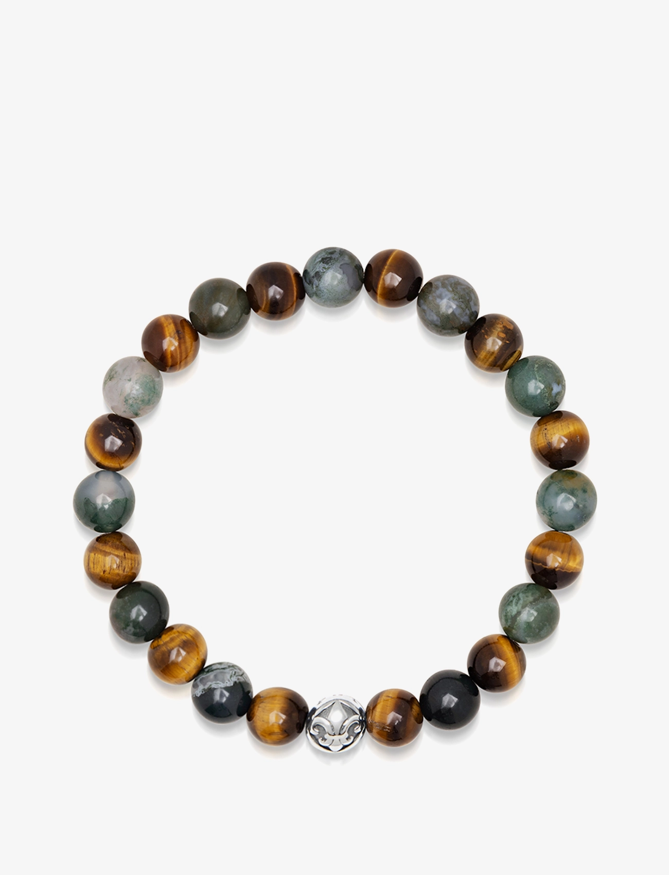 Nialaya Men's Wristband with Aquatic Agate, Brown Tiger Eye and Silv - Armbånd - BROWN / GREEN / SILVER / brown