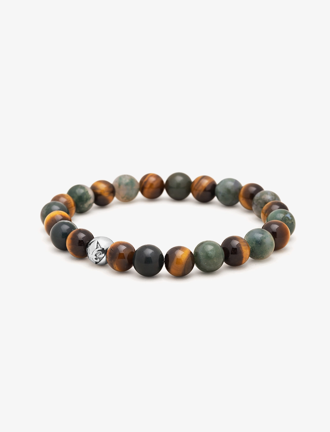 Nialaya - Men's Wristband with Aquatic Agate, Brown Tiger Eye and Silv - armbänder - brown / green / silver - 2