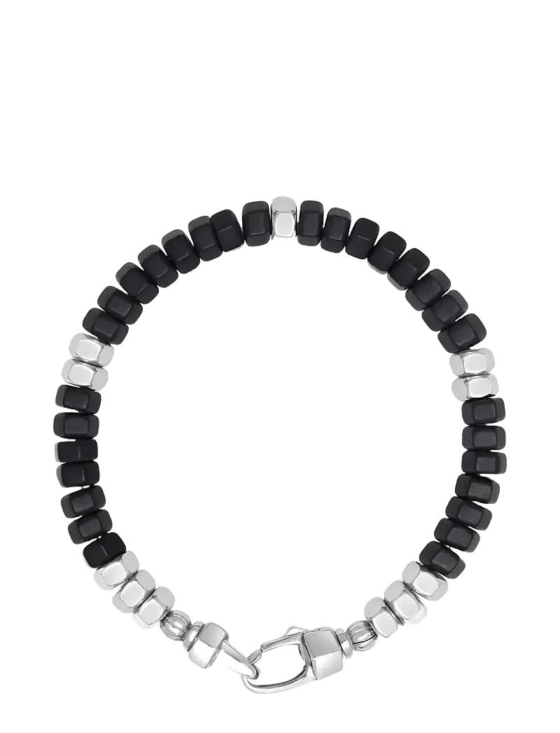 Nialaya - Men's Hexagon Beaded Bracelet with Black Onyx and Silver - käevõrud - black
silver - 1