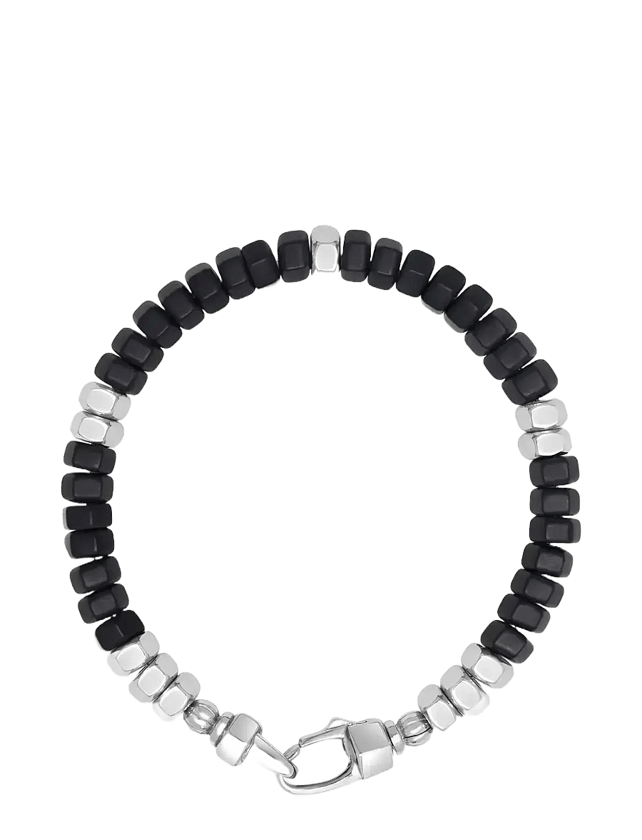 Nialaya - Men's Hexagon Beaded Bracelet with Black Onyx and Silver - armbänder - black
silver - 1