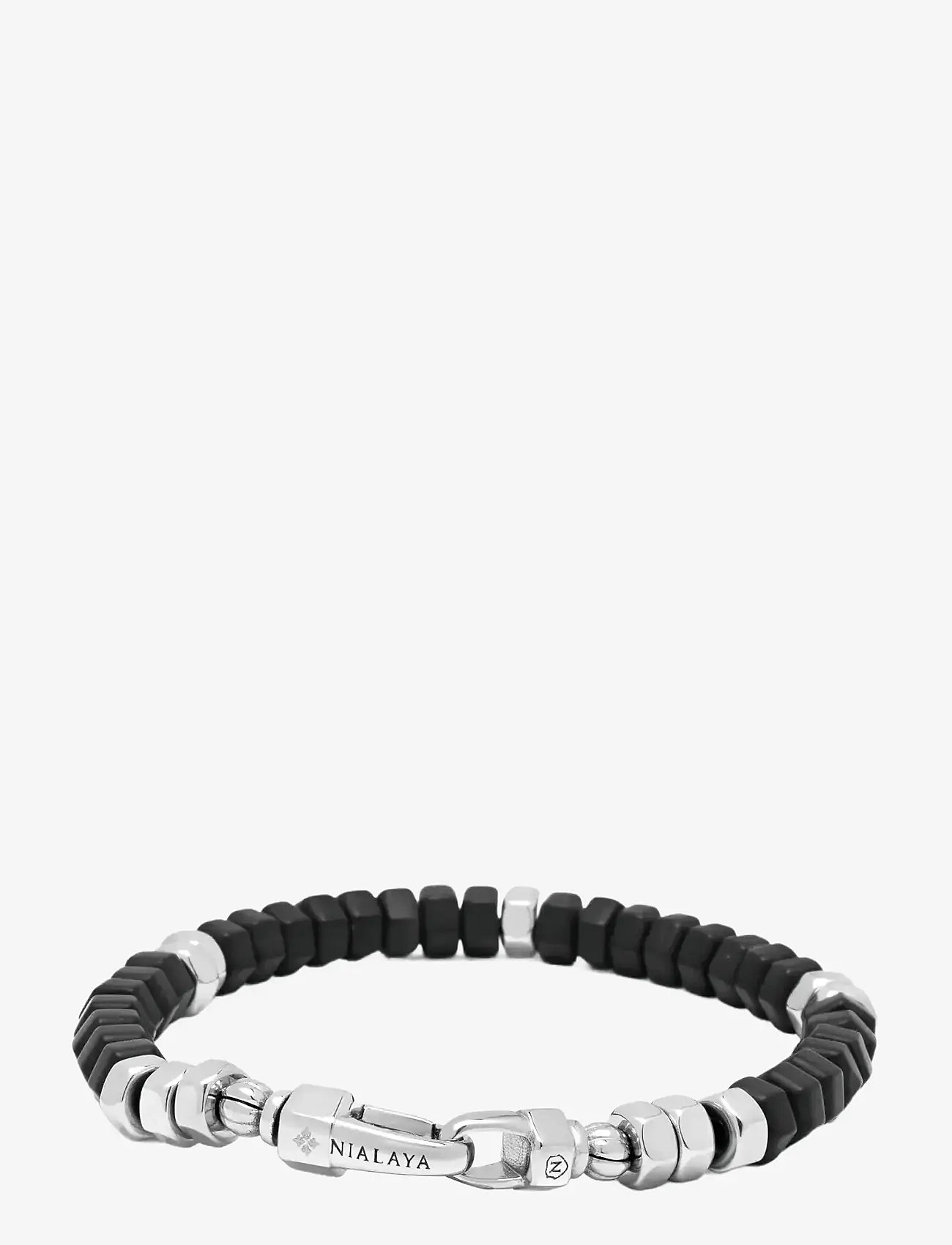 Nialaya - Men's Hexagon Beaded Bracelet with Black Onyx and Silver - käevõrud - black
silver - 2