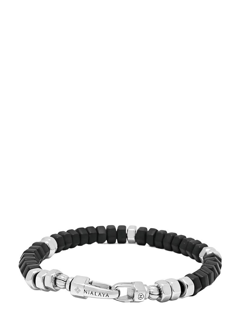 Nialaya - Men's Hexagon Beaded Bracelet with Black Onyx and Silver - käevõrud - black
silver - 2