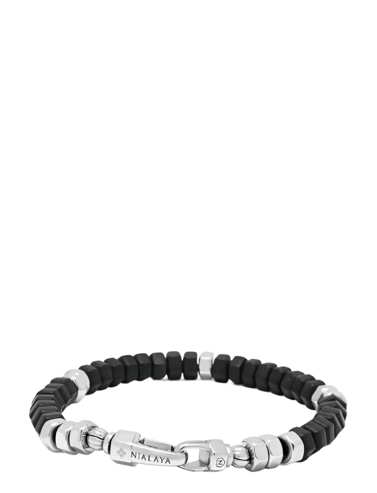 Nialaya - Men's Hexagon Beaded Bracelet with Black Onyx and Silver - armbänder - black
silver - 2