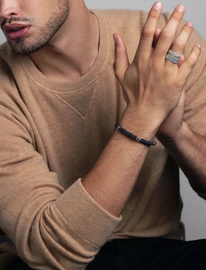 Nialaya - Men's Hexagon Beaded Bracelet with Black Onyx and Silver - käevõrud - black
silver - 0