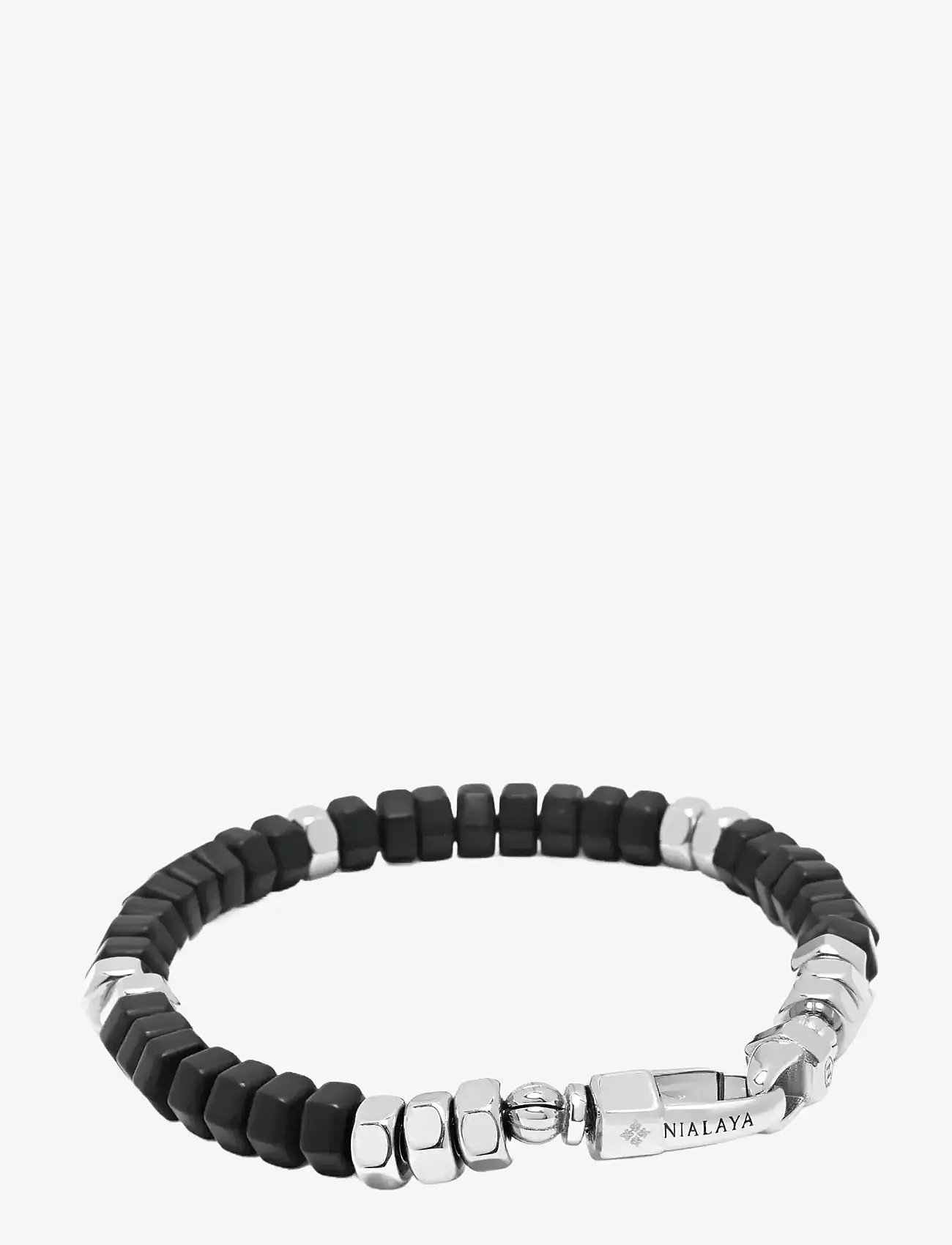 Nialaya - Men's Hexagon Beaded Bracelet with Black Onyx and Silver - käevõrud - black
silver - 3