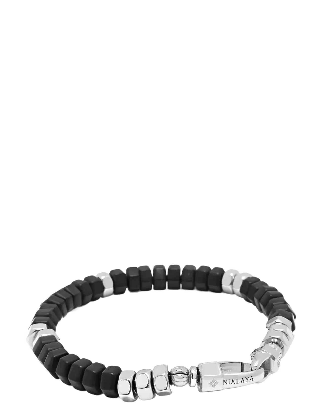 Nialaya - Men's Hexagon Beaded Bracelet with Black Onyx and Silver - armbänder - black
silver - 3