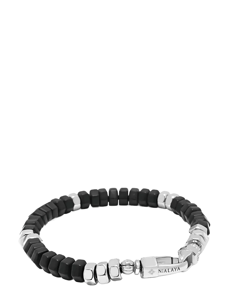 Nialaya - Men's Hexagon Beaded Bracelet with Black Onyx and Silver - armbänder - black
silver - 3
