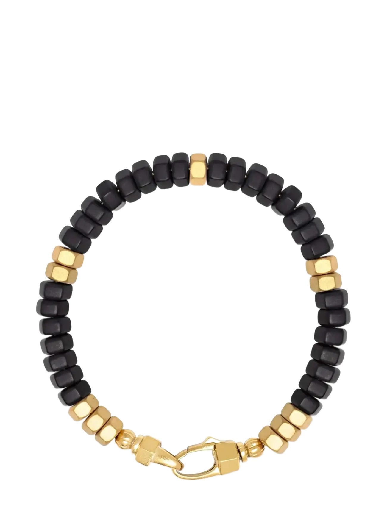 Nialaya Men's Hexagon Beaded Bracelet with Black Onyx and Gold - Smykker - BLACK/GOLD / black