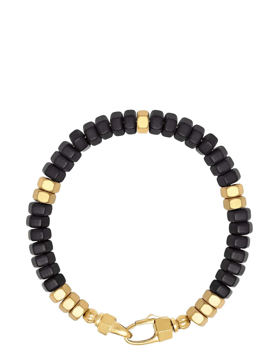 Nialaya - Men's Hexagon Beaded Bracelet with Black Onyx and Gold - armbänder - black/gold - 1