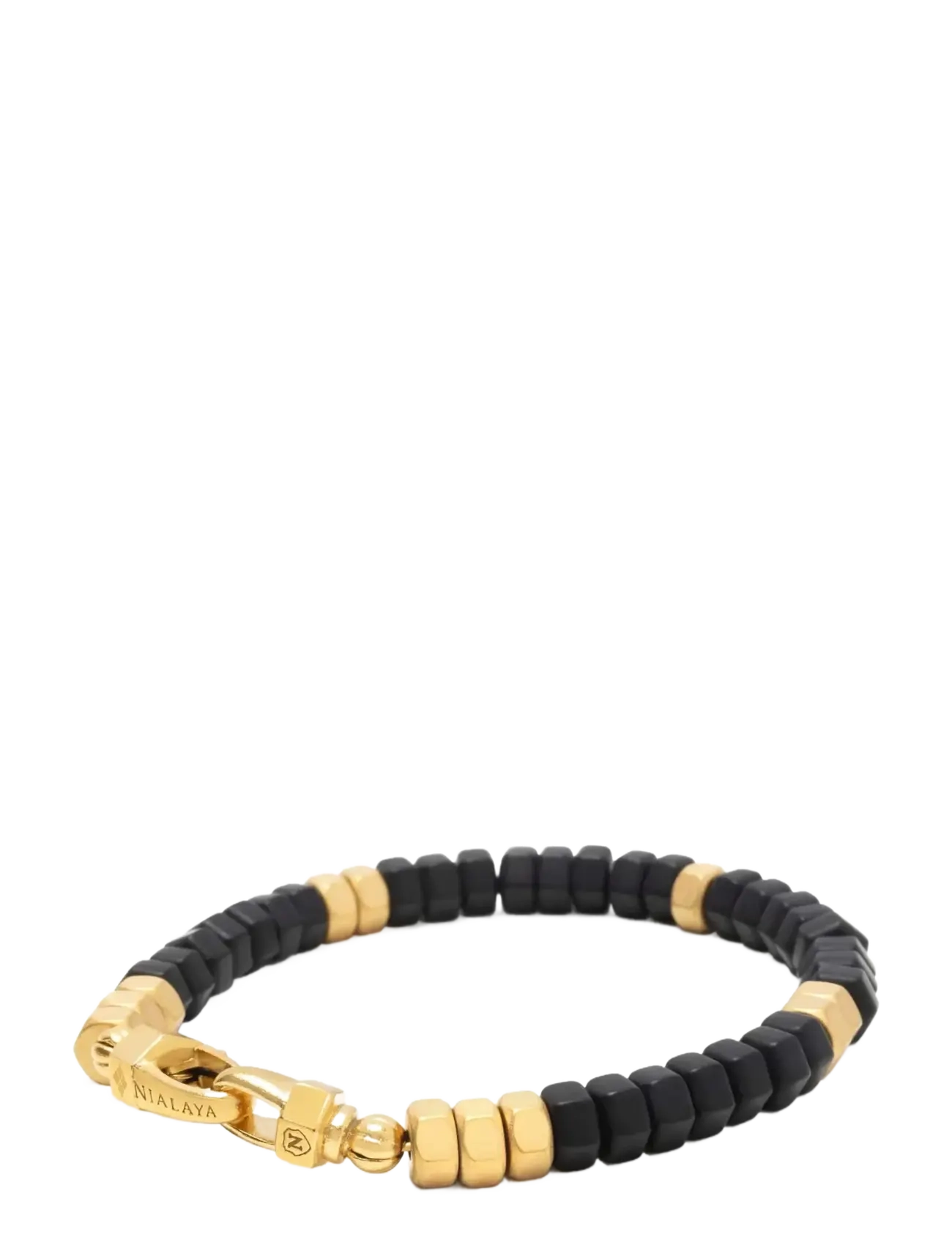 Nialaya - Men's Hexagon Beaded Bracelet with Black Onyx and Gold - armbänder - black/gold - 2