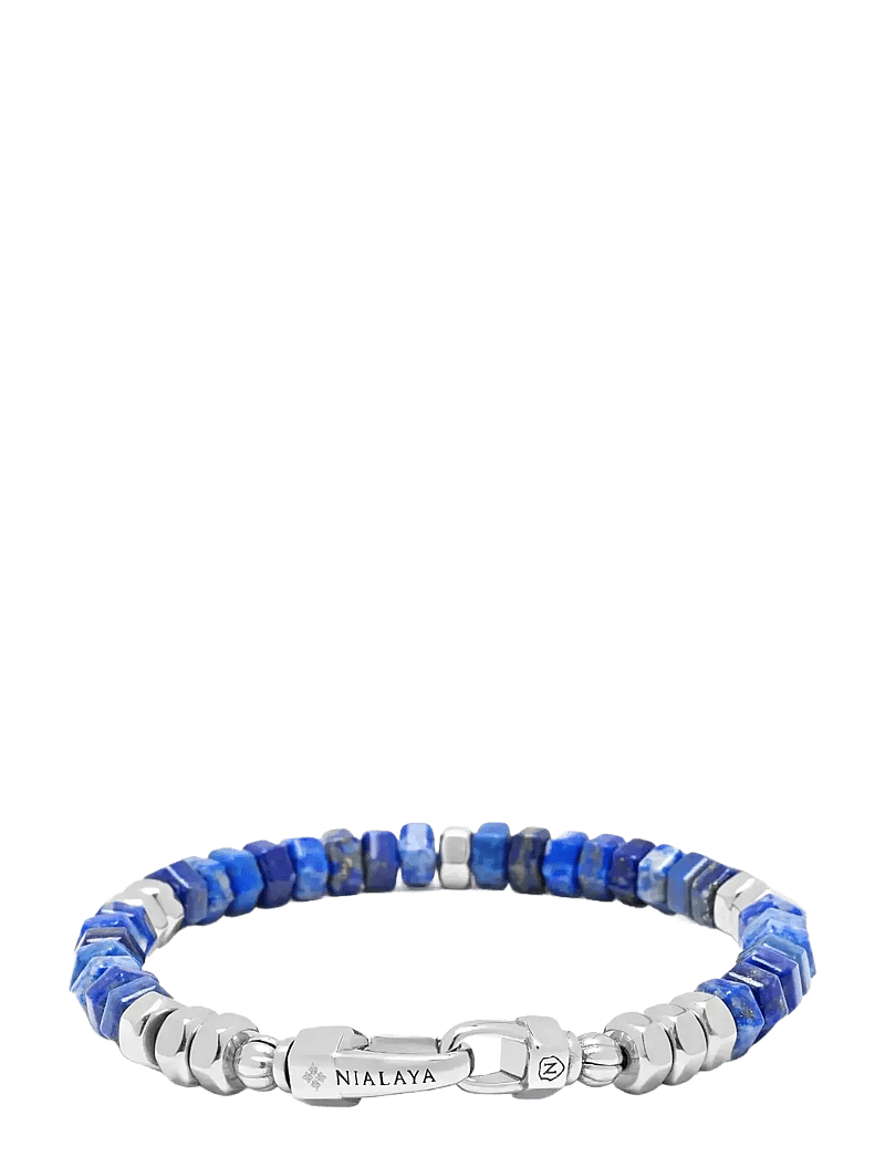 Nialaya - Men's Hexagon Beaded Bracelet with Blue Lapis and Silver - armbånd - blue
silver - 2