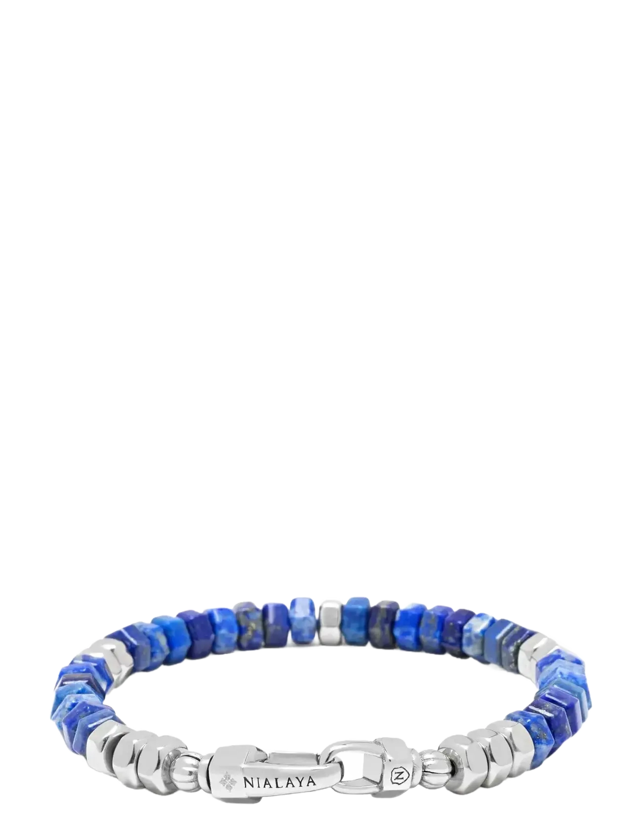Nialaya - Men's Hexagon Beaded Bracelet with Blue Lapis and Silver - armbänder - blue
silver - 2