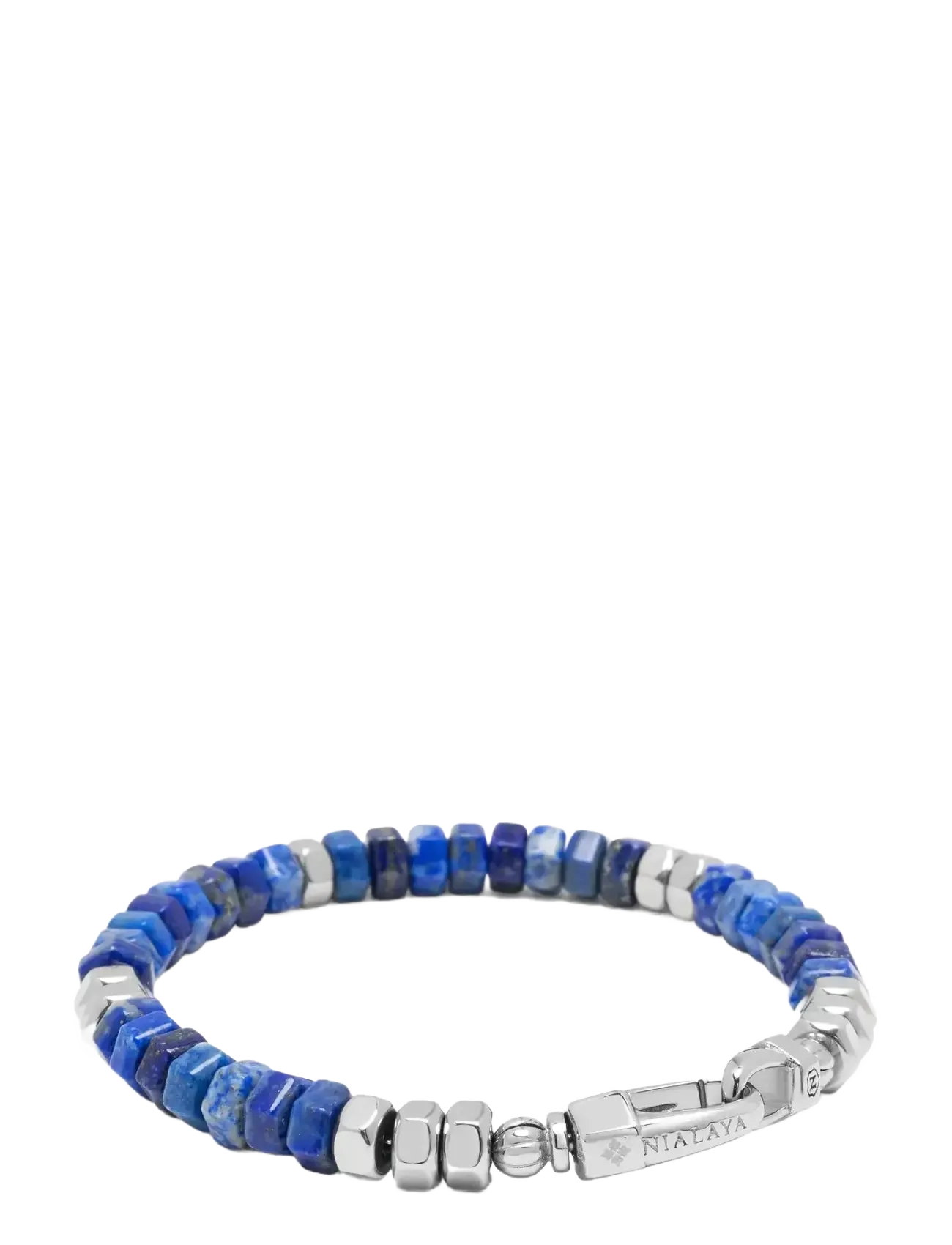 Nialaya - Men's Hexagon Beaded Bracelet with Blue Lapis and Silver - armbänder - blue
silver - 3
