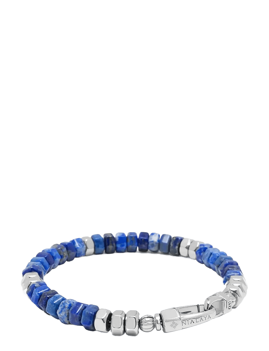 Nialaya - Men's Hexagon Beaded Bracelet with Blue Lapis and Silver - armbänder - blue
silver - 3