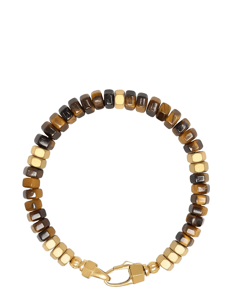 Nialaya - Men's Hexagon Beaded Bracelet with Tiger Eye and Gold - armbänder - brown
gold - 1