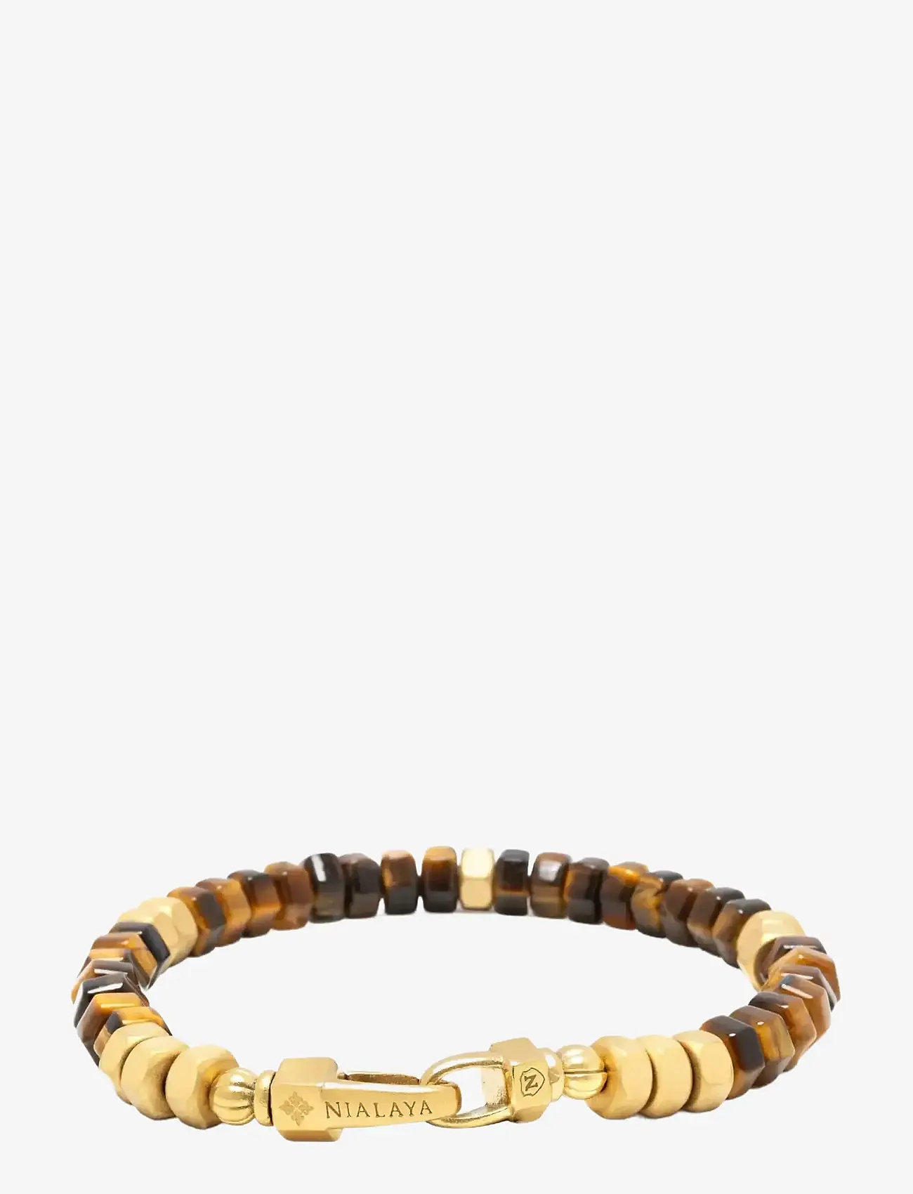 Nialaya - Men's Hexagon Beaded Bracelet with Tiger Eye and Gold - armband - brown
gold - 2