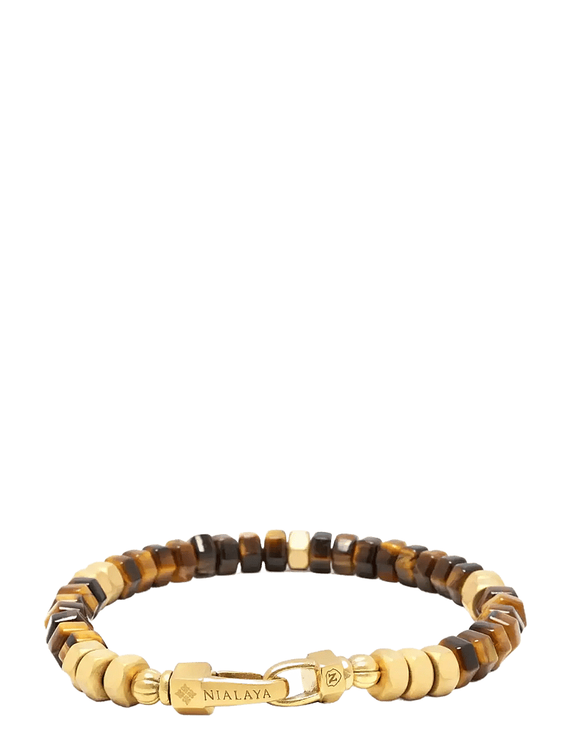 Nialaya - Men's Hexagon Beaded Bracelet with Tiger Eye and Gold - armbanden - brown
gold - 2