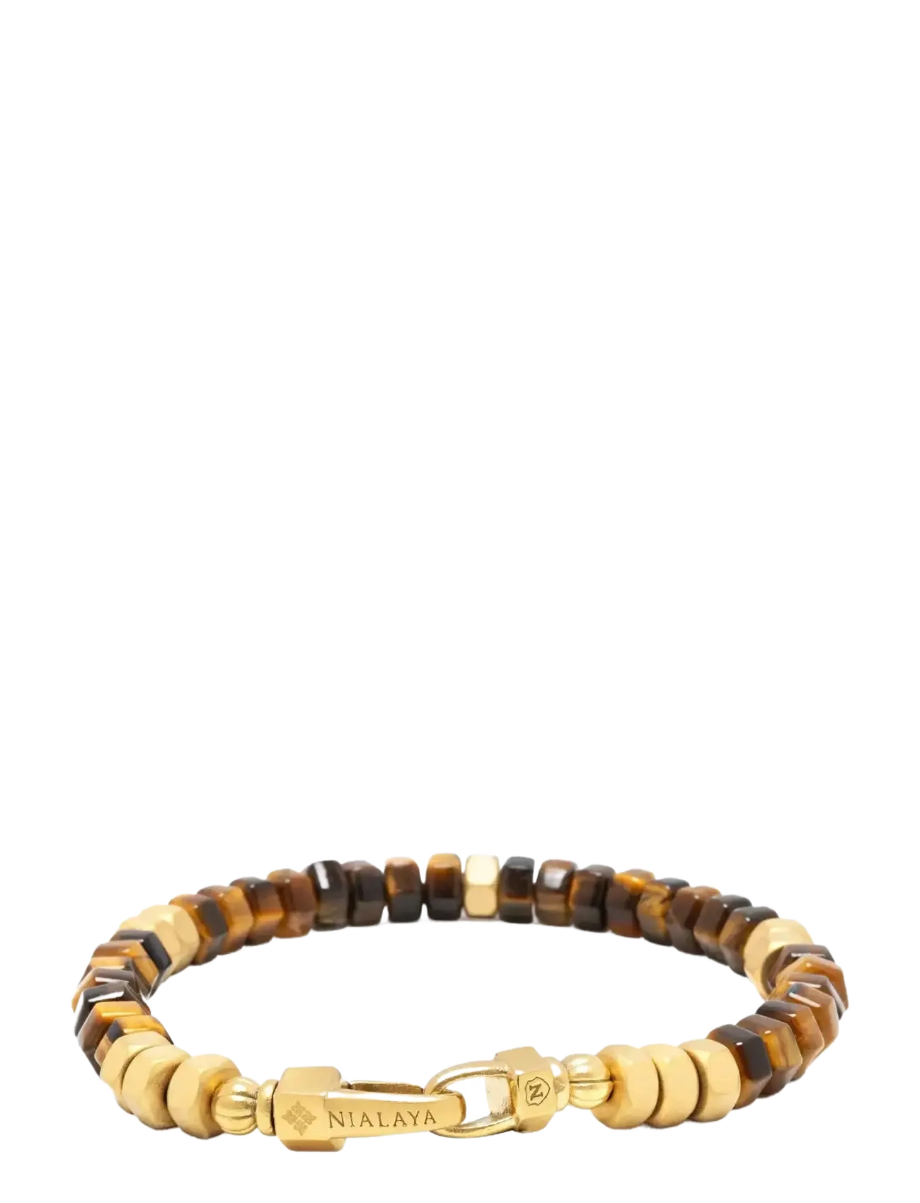 Nialaya - Men's Hexagon Beaded Bracelet with Tiger Eye and Gold - armbänder - brown
gold - 2