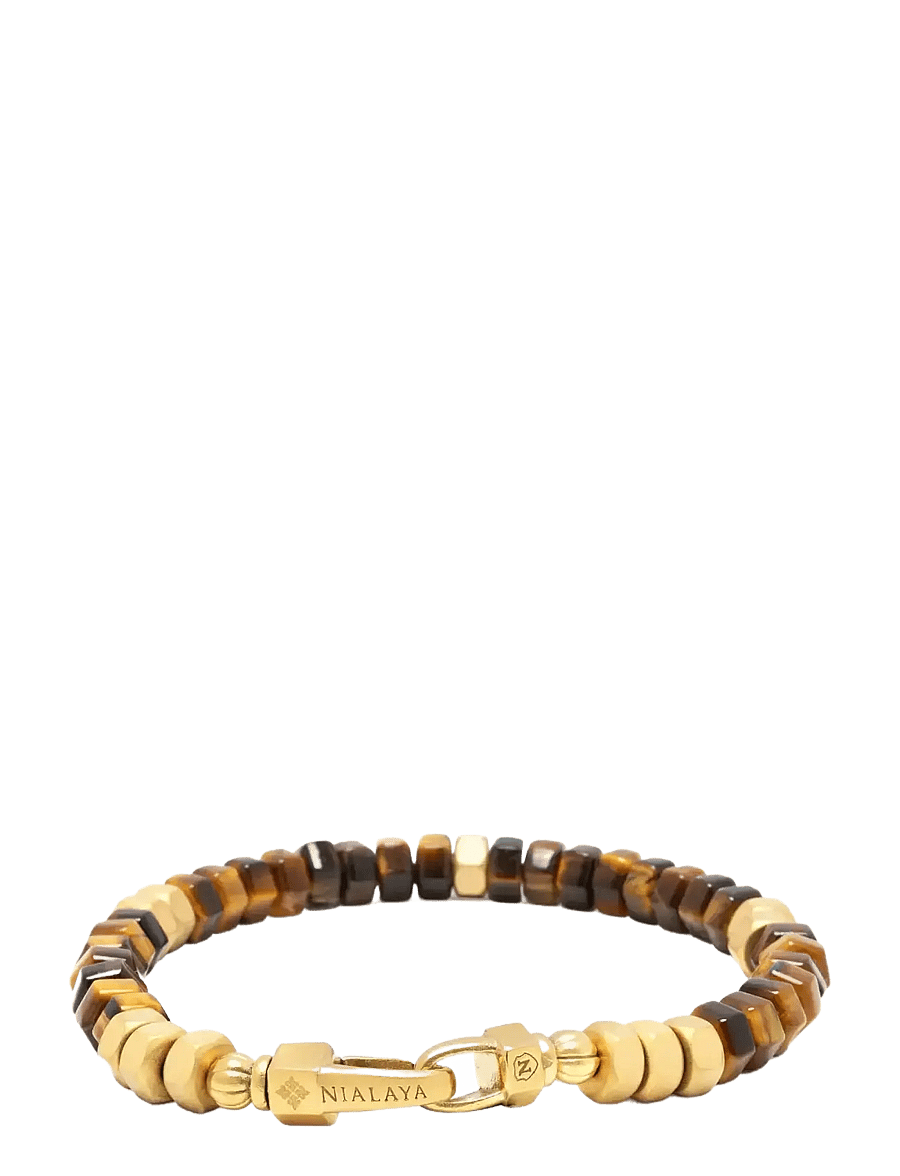 Nialaya - Men's Hexagon Beaded Bracelet with Tiger Eye and Gold - armbänder - brown
gold - 2