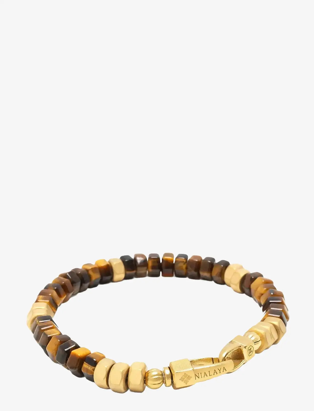 Nialaya - Men's Hexagon Beaded Bracelet with Tiger Eye and Gold - armband - brown
gold - 3