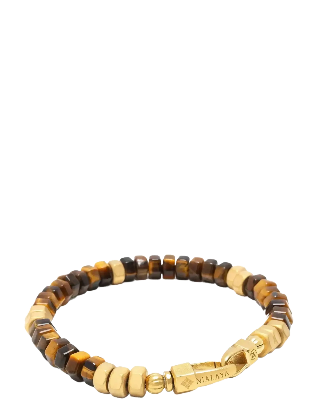 Nialaya - Men's Hexagon Beaded Bracelet with Tiger Eye and Gold - armbänder - brown
gold - 3