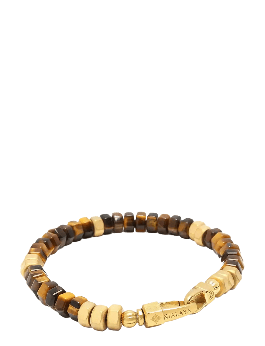 Nialaya - Men's Hexagon Beaded Bracelet with Tiger Eye and Gold - armbänder - brown
gold - 3