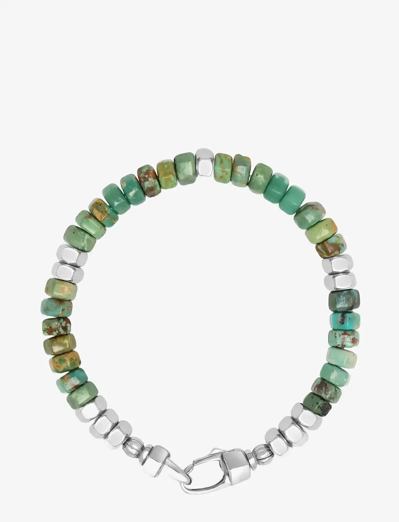Nialaya - Men's Hexagon Beaded Bracelet with Green Turquoise and Silver - armband - turquoise
silver - 1
