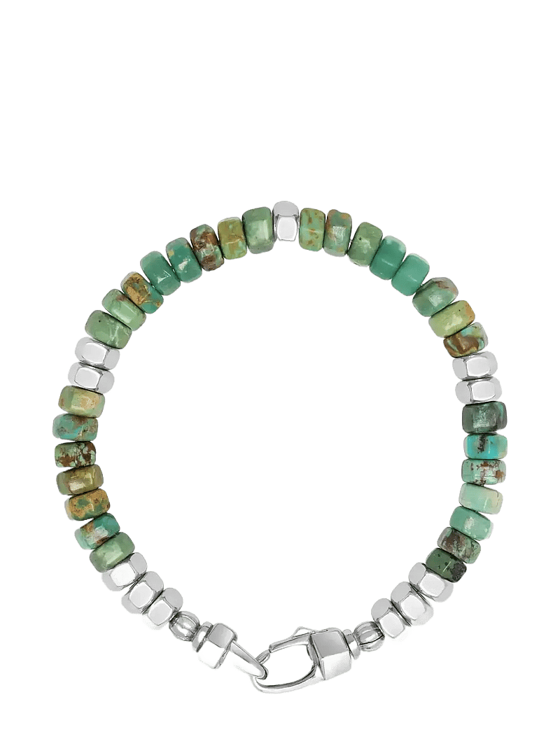 Nialaya - Men's Hexagon Beaded Bracelet with Green Turquoise and Silver - armbänder - turquoise
silver - 1