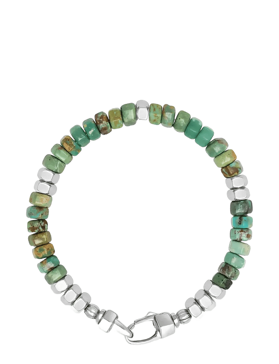 Nialaya - Men's Hexagon Beaded Bracelet with Green Turquoise and Silver - armbänder - turquoise
silver - 1