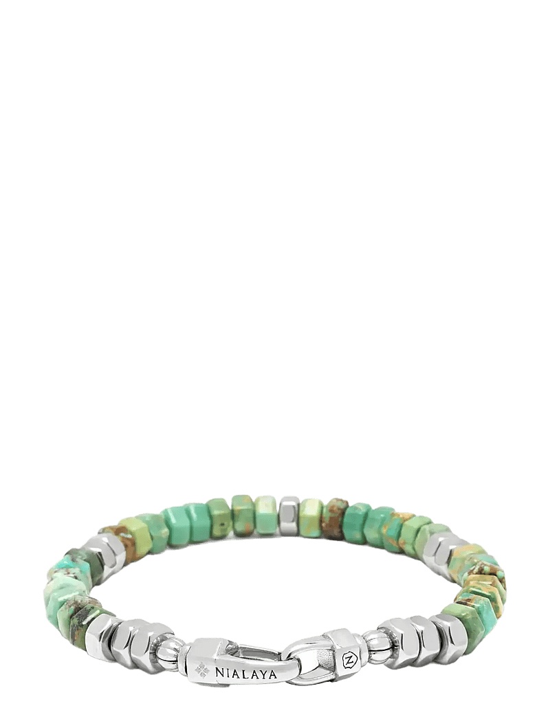 Nialaya - Men's Hexagon Beaded Bracelet with Green Turquoise and Silver - armbänder - turquoise
silver - 2