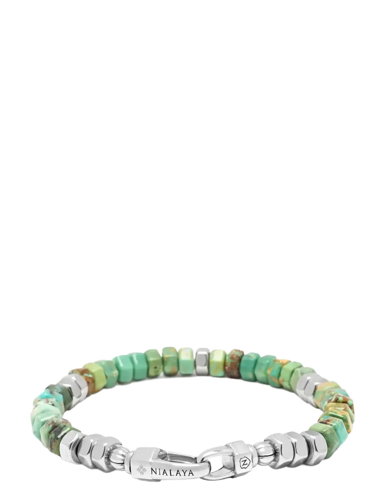 Nialaya - Men's Hexagon Beaded Bracelet with Green Turquoise and Silver - armbänder - turquoise
silver - 2