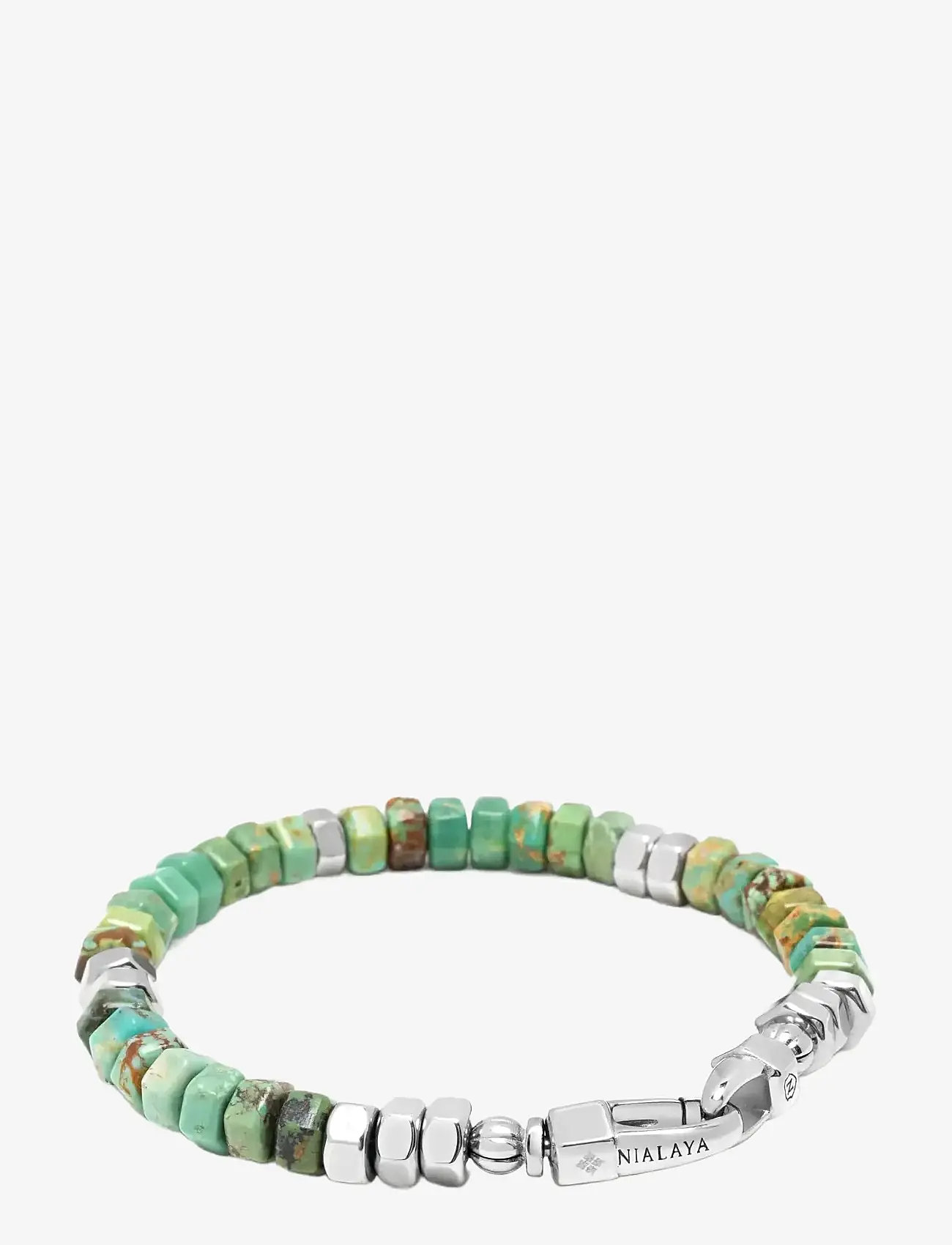 Nialaya - Men's Hexagon Beaded Bracelet with Green Turquoise and Silver - armband - turquoise
silver - 3
