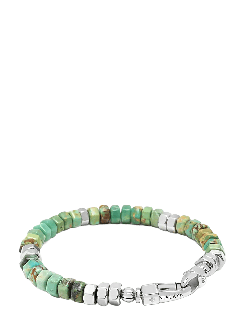 Nialaya - Men's Hexagon Beaded Bracelet with Green Turquoise and Silver - armbänder - turquoise
silver - 3