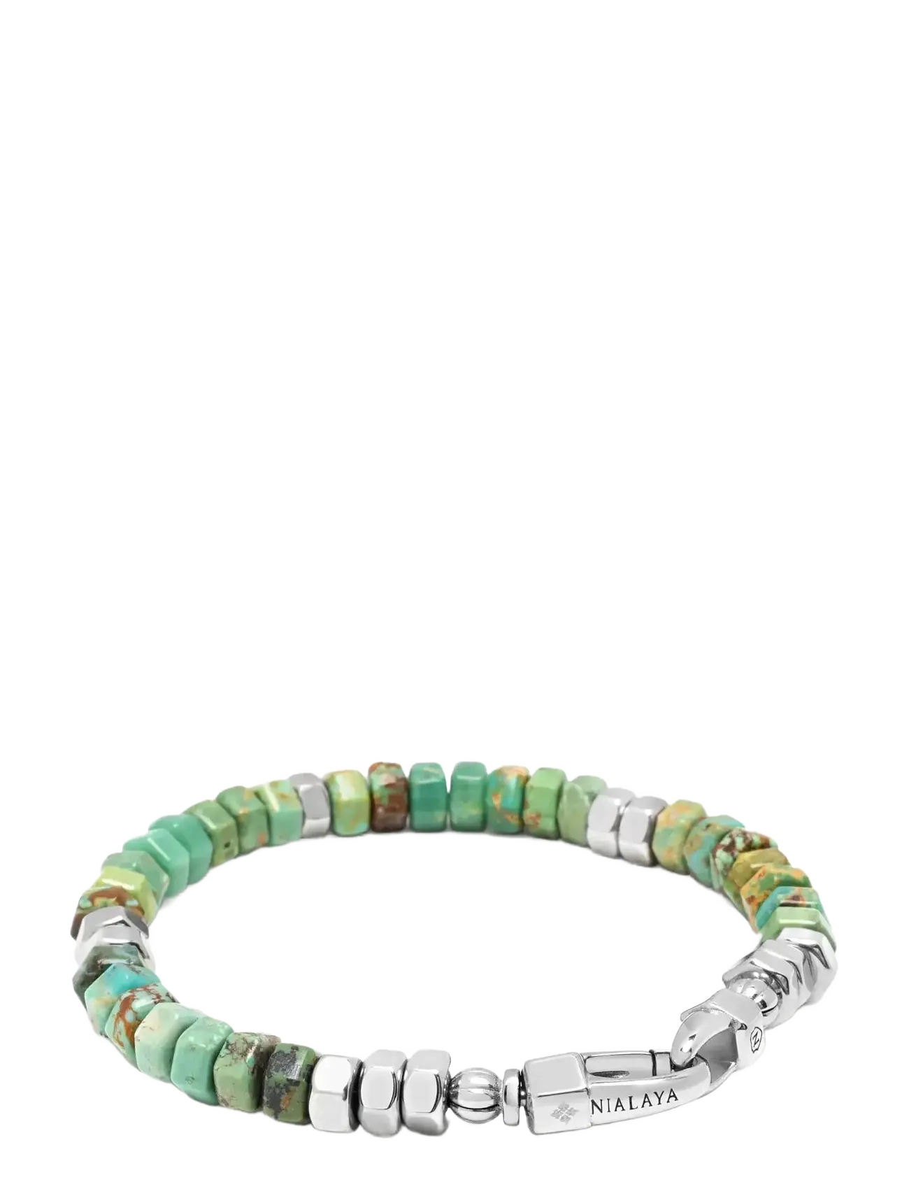 Nialaya - Men's Hexagon Beaded Bracelet with Green Turquoise and Silver - armbänder - turquoise
silver - 3