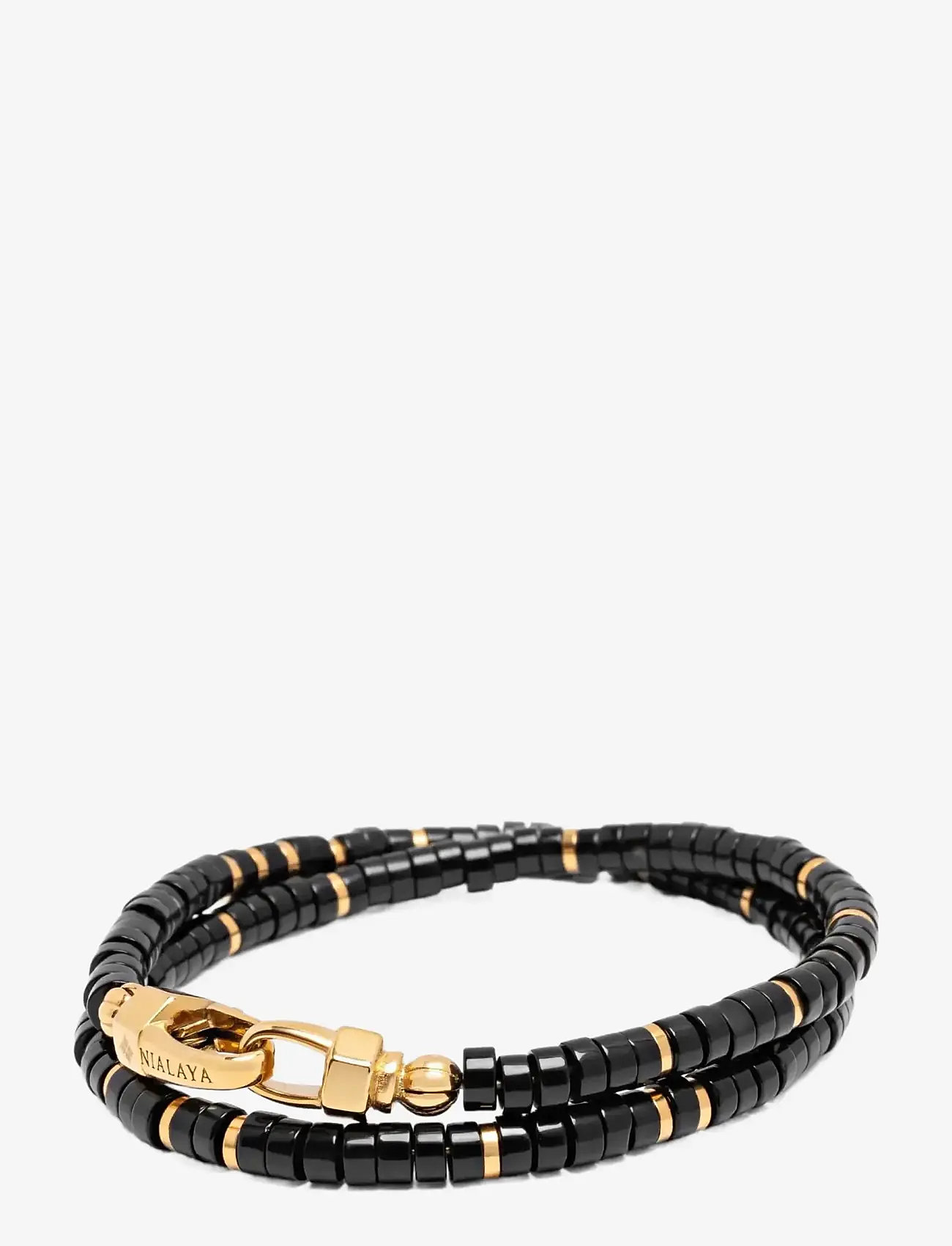 Nialaya - Black Onyx Heishi Wrap Bracelet - rannekorut - black/gold - 1