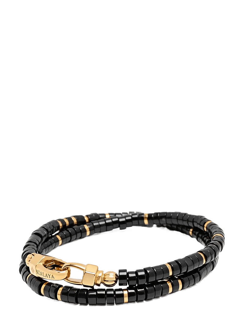 Nialaya - Black Onyx Heishi Wrap Bracelet - rannekorut - black/gold - 1