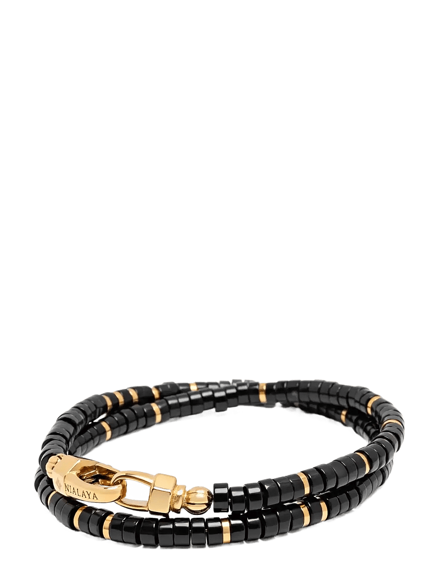 Nialaya - Black Onyx Heishi Wrap Bracelet - armband - black/gold - 1
