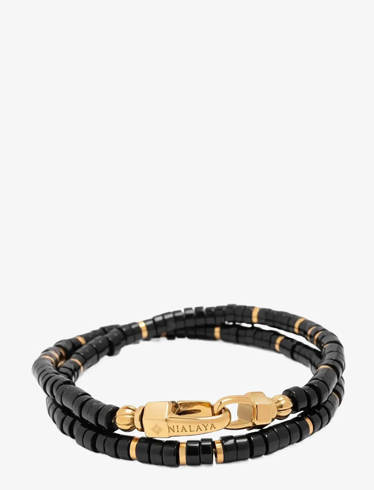 Nialaya - Black Onyx Heishi Wrap Bracelet - rannekorut - black/gold - 2